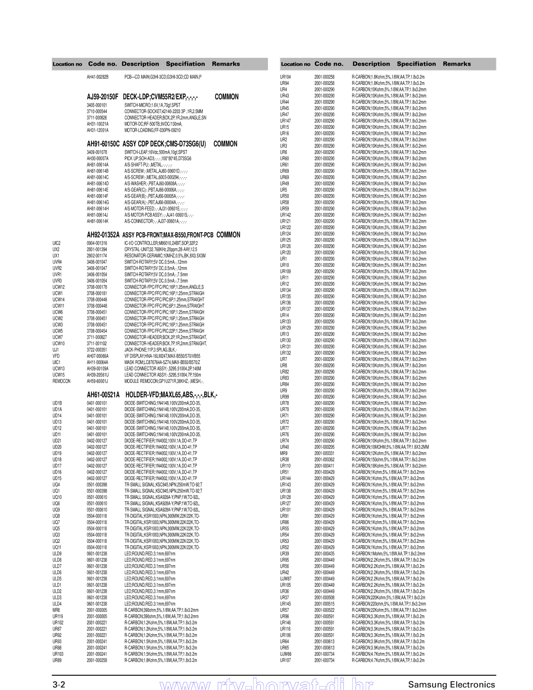 Samsung MAX-B550 service manual AH91-60150C Assy CDP DECKCMS-D73SG6U Common 