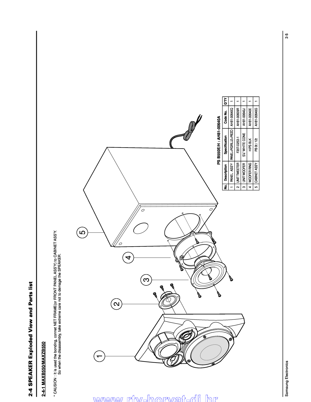 Samsung MAX-B550 horvat-dj.hr, 2-4SPEAKER Exploded View and Parts list, 2-4-1MAXB550/MAXZB550, PS B550E/H AH81-00640A 