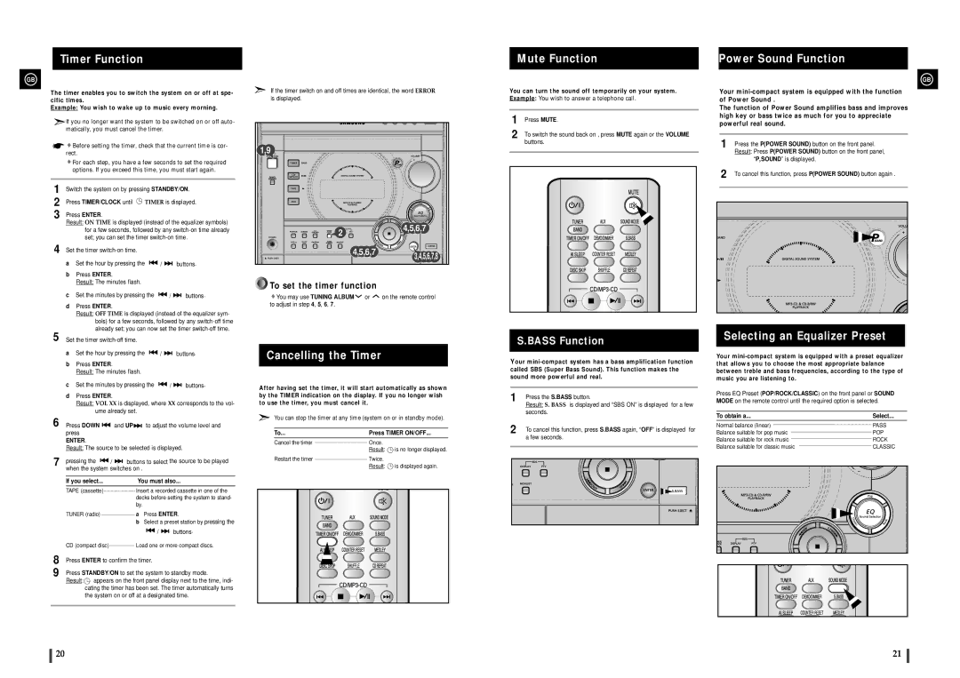 Samsung MAX-C550Q/XFO, MAX-C550R/EDC manual Timer Function, Cancelling the Timer, Mute Function, Power Sound Function 