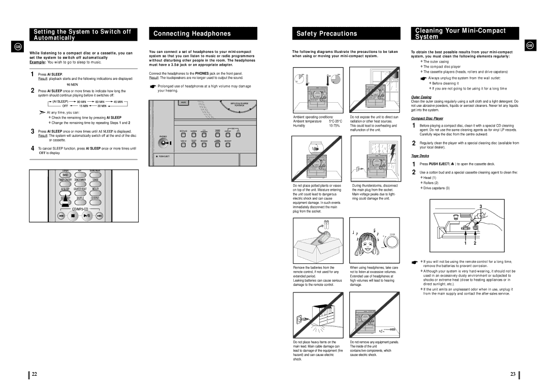 Samsung MAX-C550R/EDC, MAX-C570R/EDC manual Connecting Headphones, Safety Precautions, Cleaning Your Mini-Compact System 