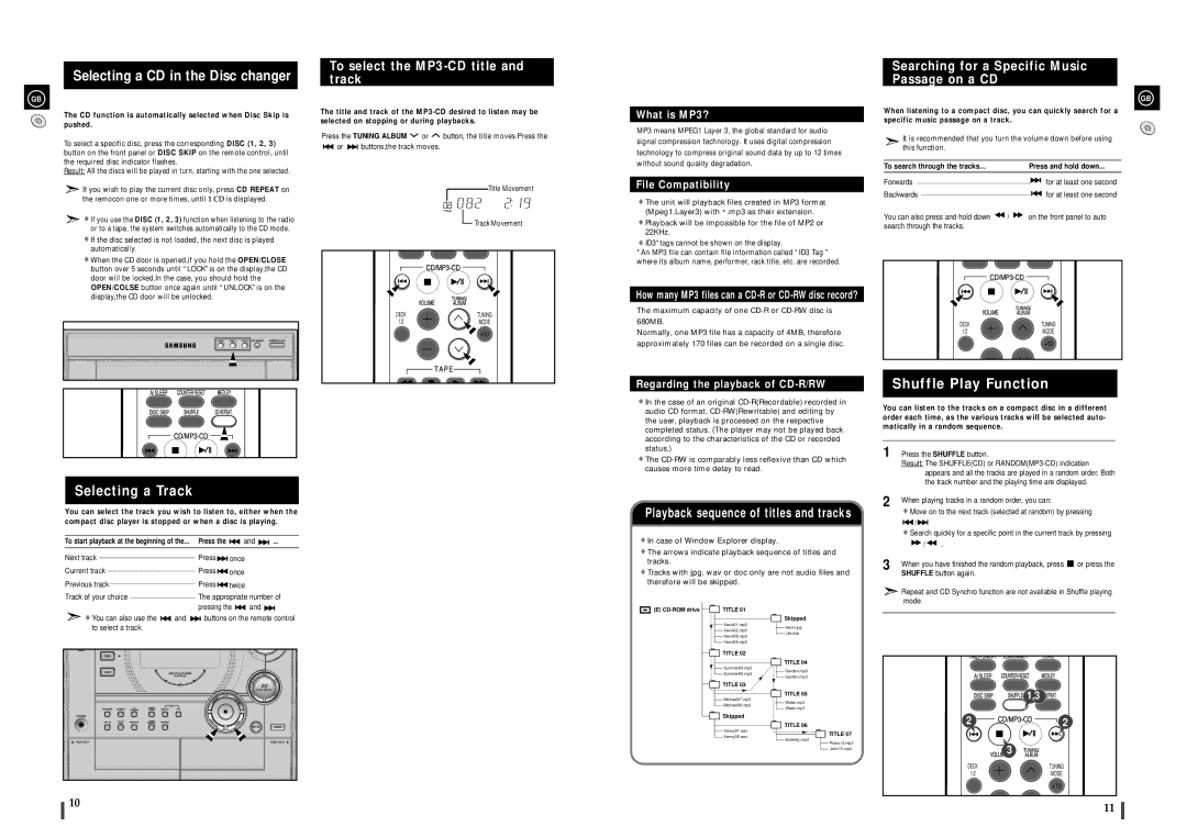 Samsung MAX-C550R/EDC manual Selecting a CD in the Disc changer, Selecting a Track, To select the MP3-CD title and track 