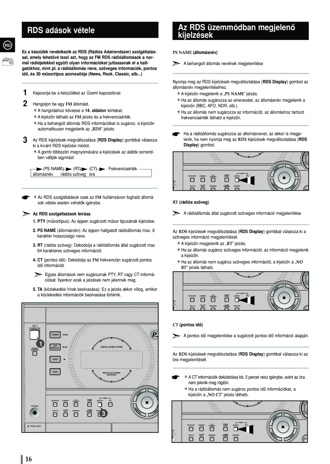 Samsung MAX-C570R/ELS manual RDS adások vétele, Az RDS üzemmódban megjelenô kijelzések 