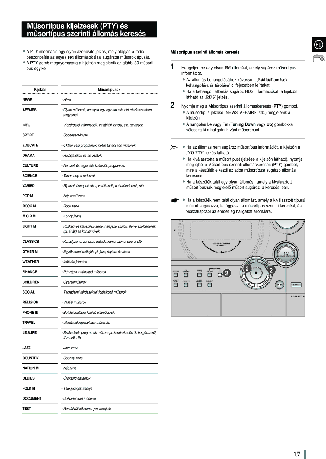 Samsung MAX-C570R/ELS Mûsortípus szerinti állomás keresés, Információt, Behangolása és tárolása c. fejezetben leírtakat 