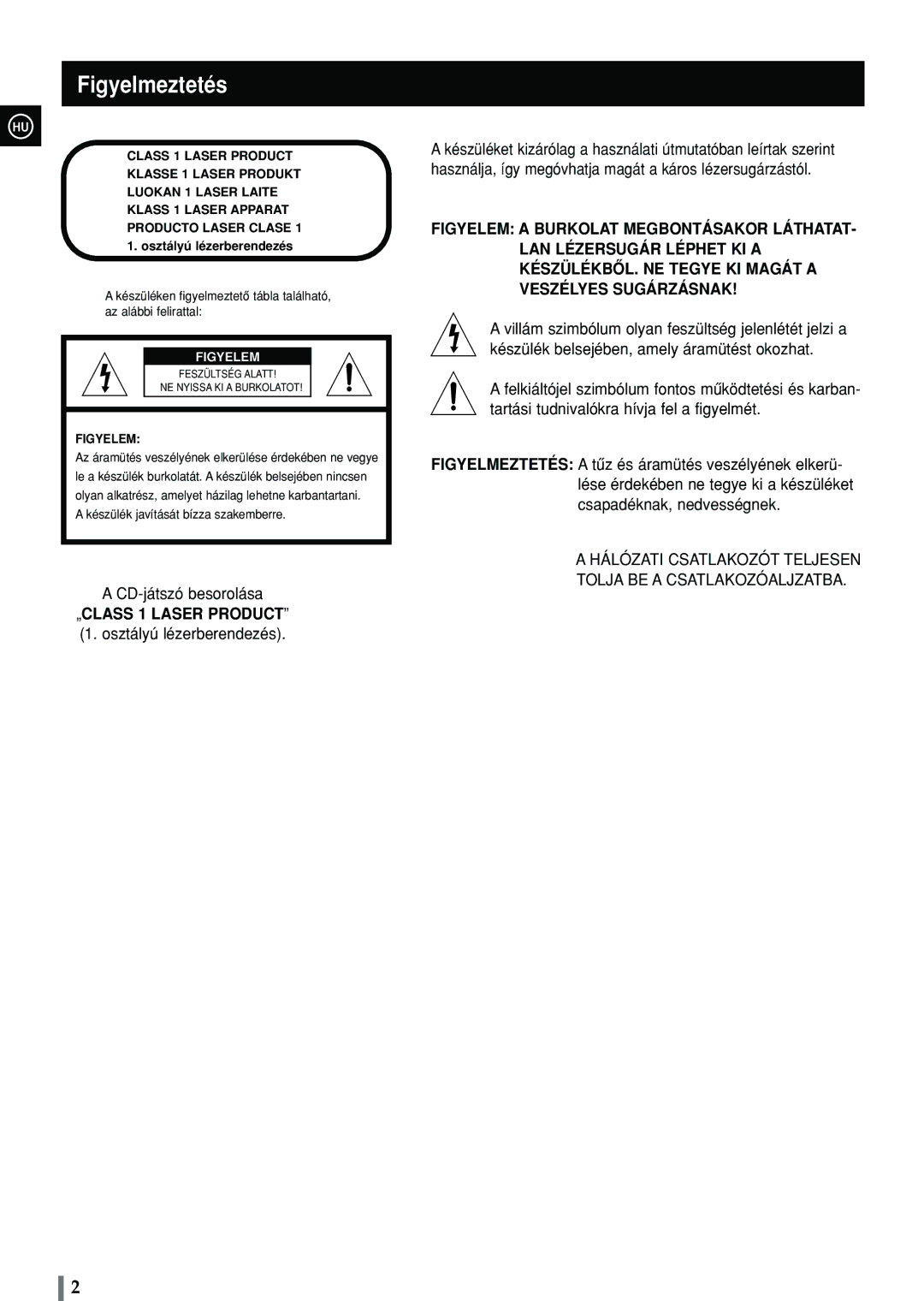 Samsung MAX-C570R/ELS manual Figyelmeztetés, Készülék javítását bízza szakemberre 