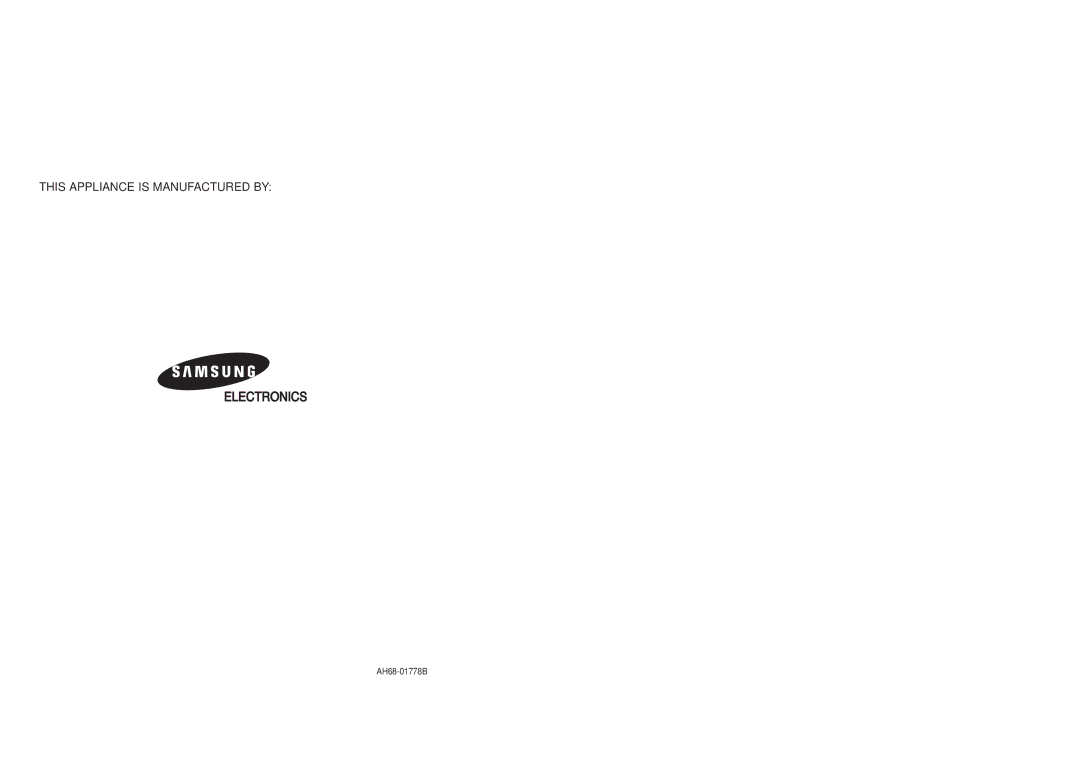 Samsung MAX-C670R/ELS manual This Appliance is Manufactured by 