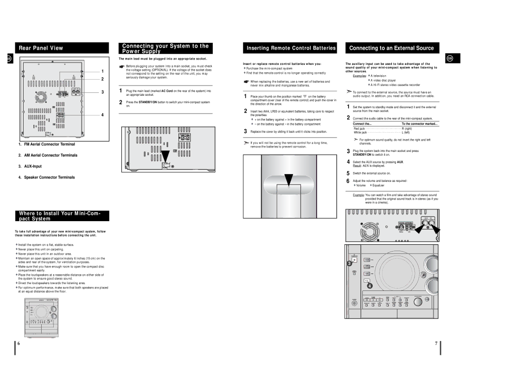 Samsung MAX-C670R/ELS manual Rear Panel View, Connecting your System to the Power Supply, Connecting to an External Source 