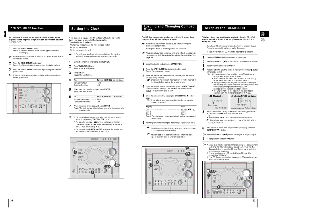 Samsung MAX-C670R/ELS manual Setting the Clock, To replay the CD/MP3-CD, To play Press, CD Playback 