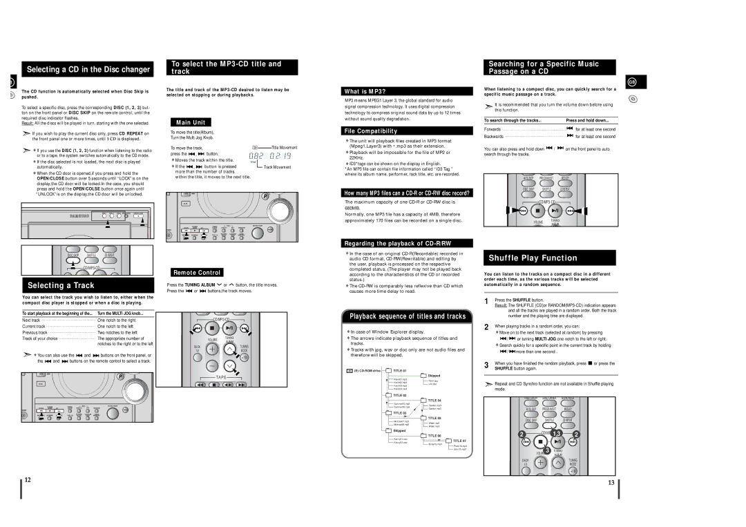 Samsung MAX-C670R/ELS manual Selecting a CD in the Disc changer, Selecting a Track, To select the MP3-CD title and track 