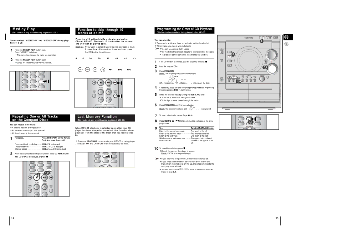 Samsung MAX-C670R/ELS manual Last Memory Function, Repeating One or All Tracks on the Compact Discs, Press CD/MP3-CD 