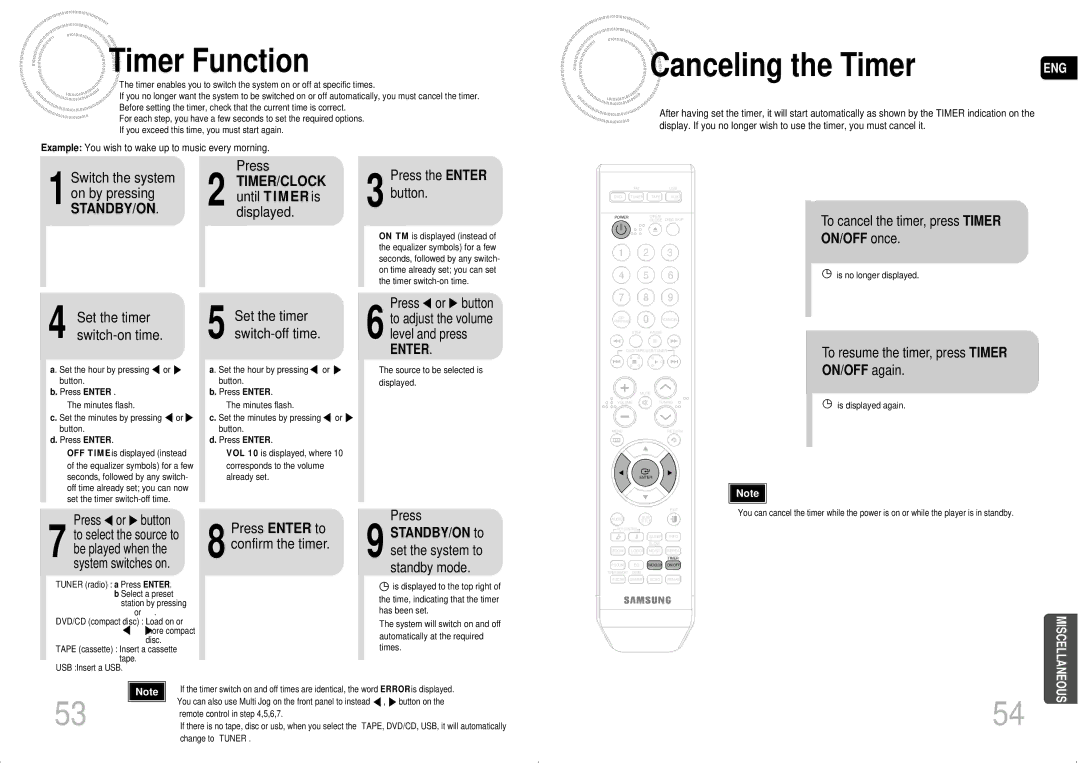 Samsung MAX-DA54T/MEA, MAX-DA54T/HAC, MAX-DA54T/FMC, MAX-DA54T/SAH, MAX-DA55T/FMC manual Timer Function, Canceling the Timer 