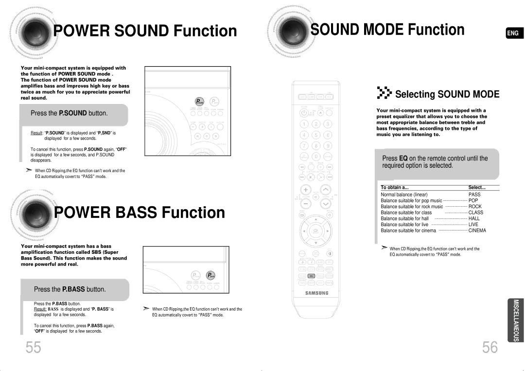 Samsung MAX-DA54T/FMC manual Sound Mode Function, Selecting Sound Mode, Press the P.SOUND button, Press the P.BASS button 