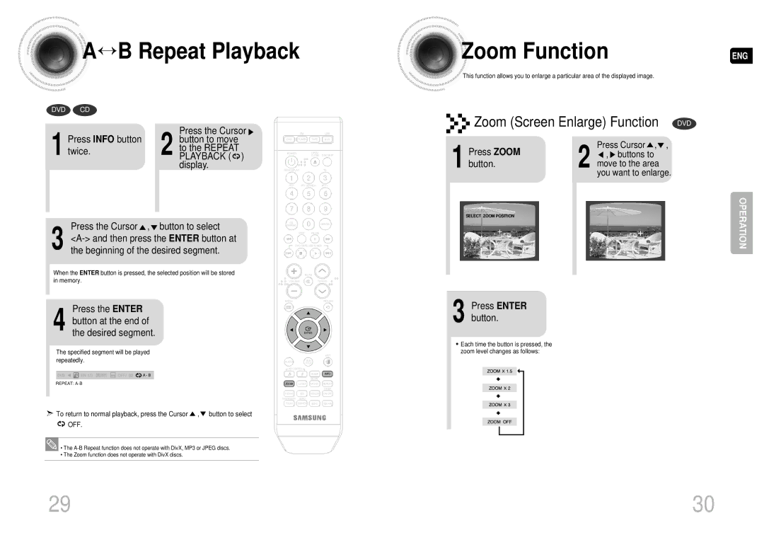 Samsung MAX-DA55T/UMG, MAX-DA55T/FMC, MAX-DA55T/HAC, MAX-DA55T/MEA, MAX-DA55T/SAH manual ↔ B Repeat Playback Zoom Function 