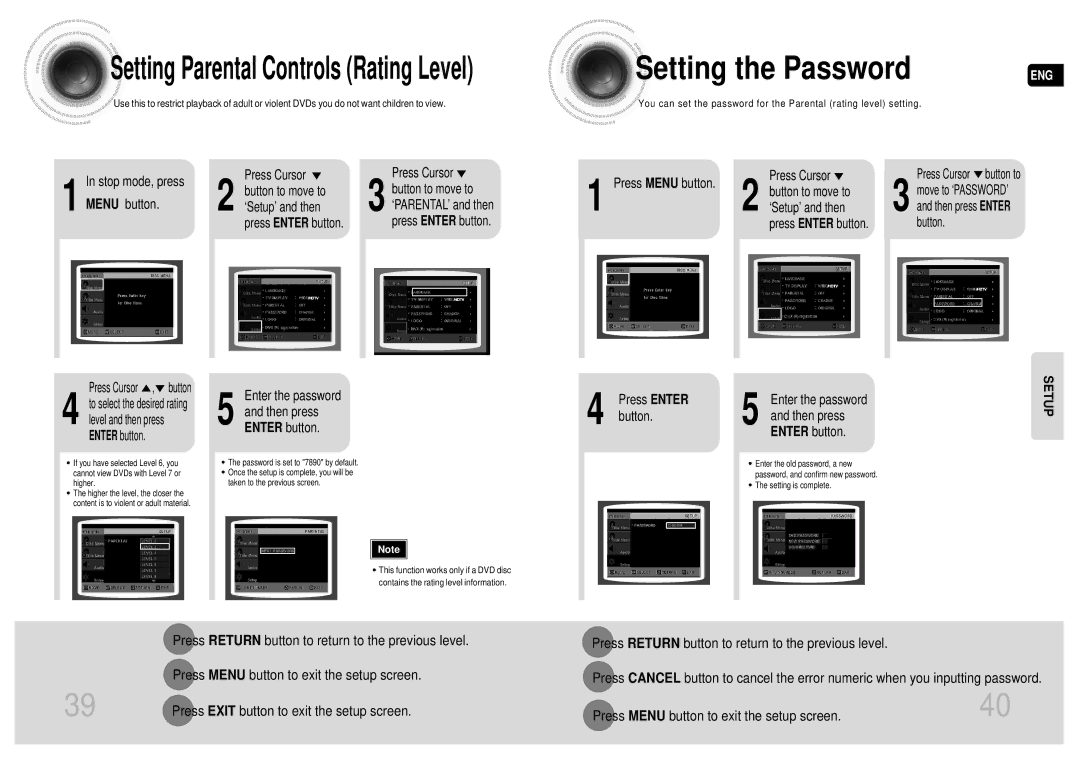 Samsung MAX-DA55T/UMG manual Stop mode, press Menu button, Press Menu button, Enter the password Then press Enter button 