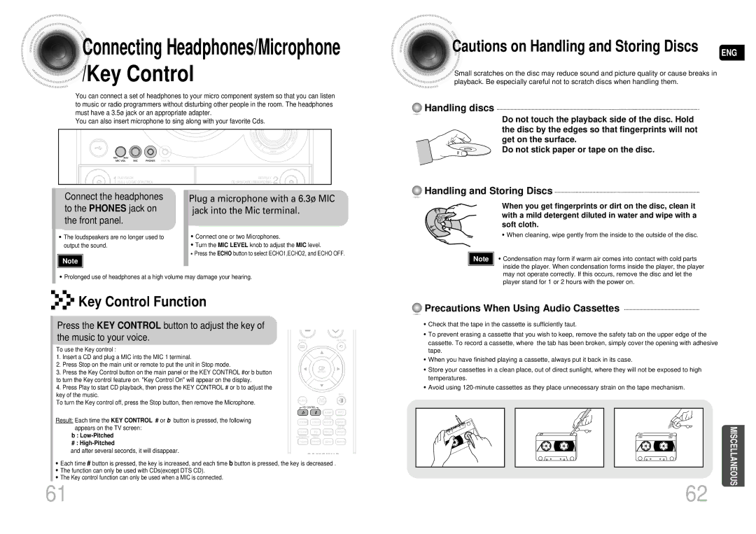 Samsung MAX-DA55T/HAC, MAX-DA55T/FMC, MAX-DA55T/UMG, MAX-DA55T/MEA, MAX-DA55T/SAH manual Key Control Function 