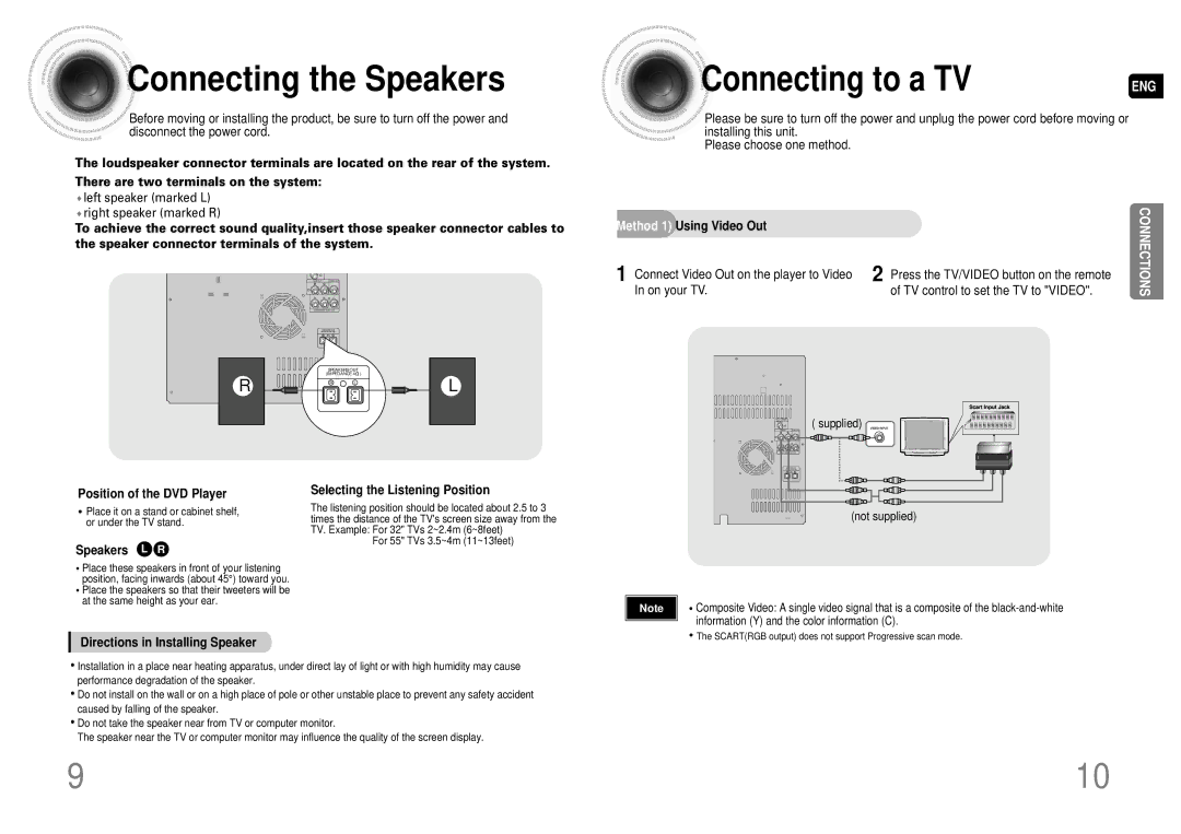 Samsung MAX-DA55T/UMG, MAX-DA55T/FMC, MAX-DA55T/HAC, MAX-DA55T/MEA, MAX-DA55T/SAH manual Connecting the Speakers 