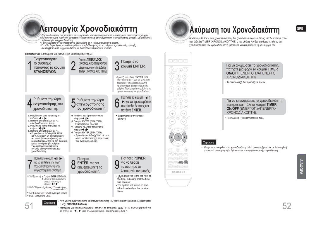 Samsung MAX-DA66R/EDC manual Λειτουργία Χρονοδιακόπτη 