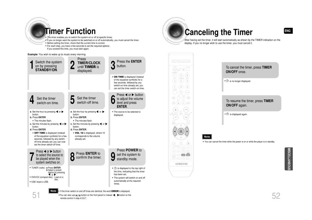 Samsung MAX-DA66R/EDC manual Timer Function 