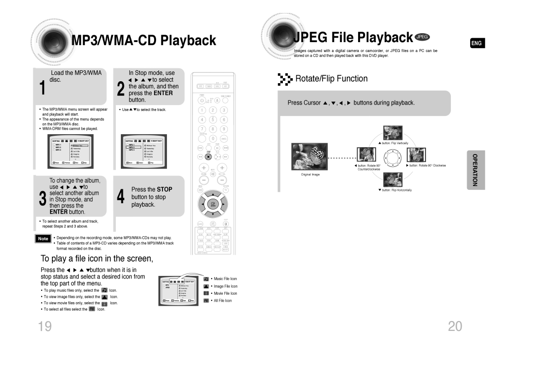 Samsung MAX-DA79T/SAH, MAX-DA76T/FMC, MAX-DA76T/MEA manual MP3/WMA -CD Playback Jpeg File Playback Jpeg, Rotate/Flip Function 