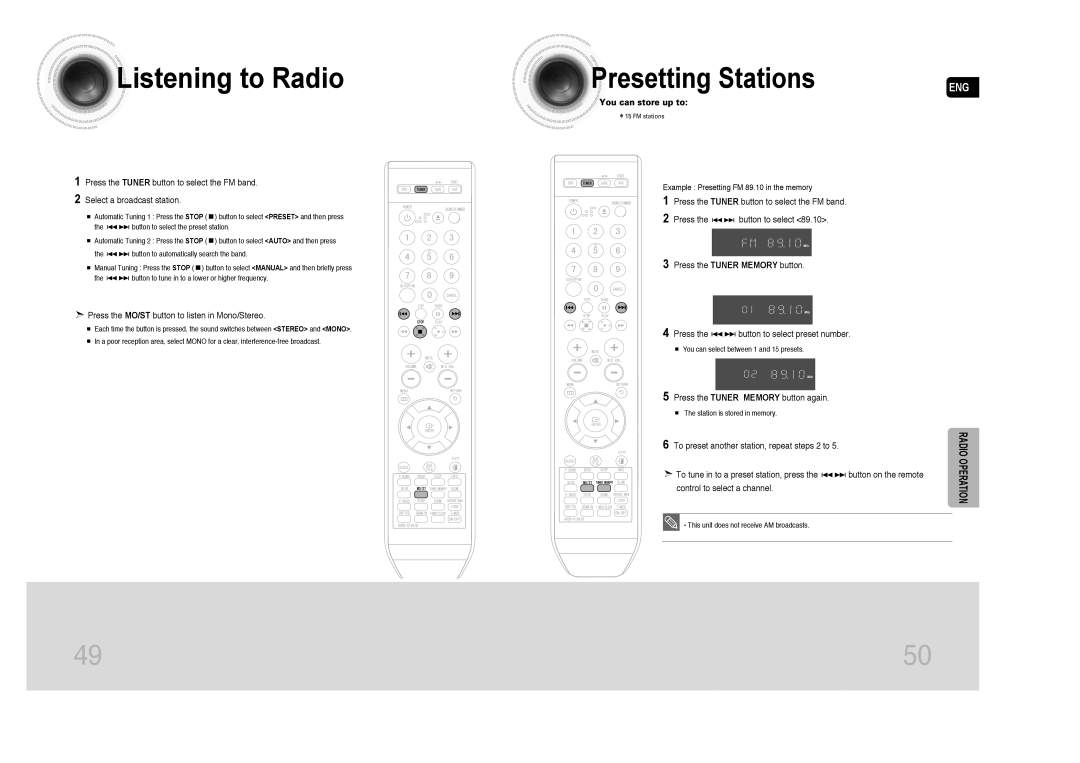 Samsung MAX-DA75T/HAC, MAX-DA76T/FMC, MAX-DA76T/MEA, MAX-DA76T/HAC, MAX-DA76T/SAH manual Presetting Stations, Radio Operation 