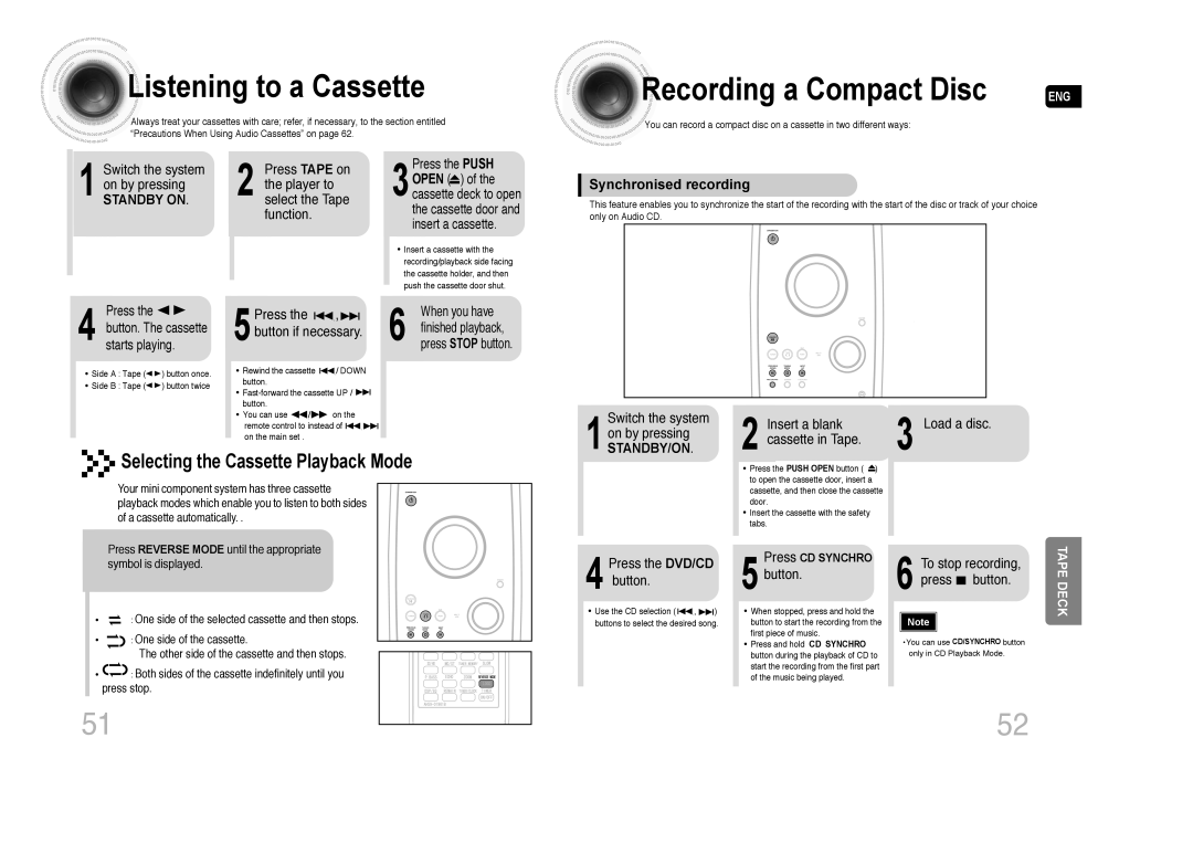 Samsung MAX-DA76T/HAC, MAX-DA76T/FMC, MAX-DA76T/MEA, MAX-DA75T/HAC manual Listening to a Cassette, Standby on, Standby/On 