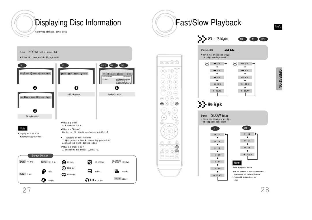 Samsung MAX-DA79T/UMG, MAX-DA79T/FMC manual Fast/Slow Playback, Displaying Disc Information, Fast Playback DVD CD MP3 