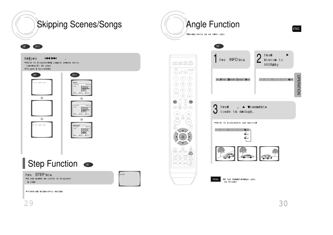 Samsung MAX-DA79T/FMC, MAX-DA79T/UMG, MAX-DA79T/HAC, MAX-DA79T/MEA Skipping Scenes/Songs, Step Function DVD, Angle Function 