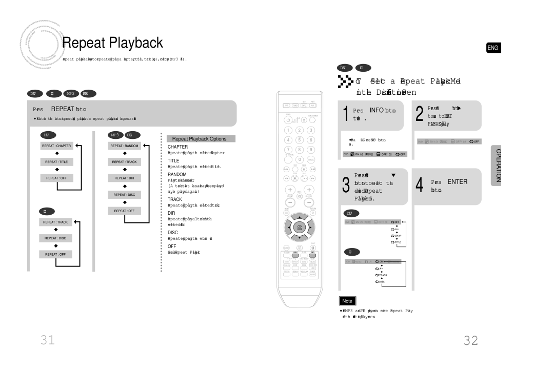 Samsung MAX-DA79T/HAC To Select a Repeat Playback Mode Disc Information Screen, Press Repeat button, Press Info button 