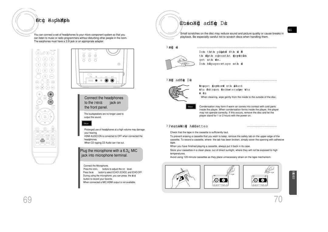 Samsung MAX-DA79T/FMC, MAX-DA79T/UMG, MAX-DA79T/HAC, MAX-DA79T/MEA, MAX-DA79T/SAH manual Connecting Headphones/Microphone 