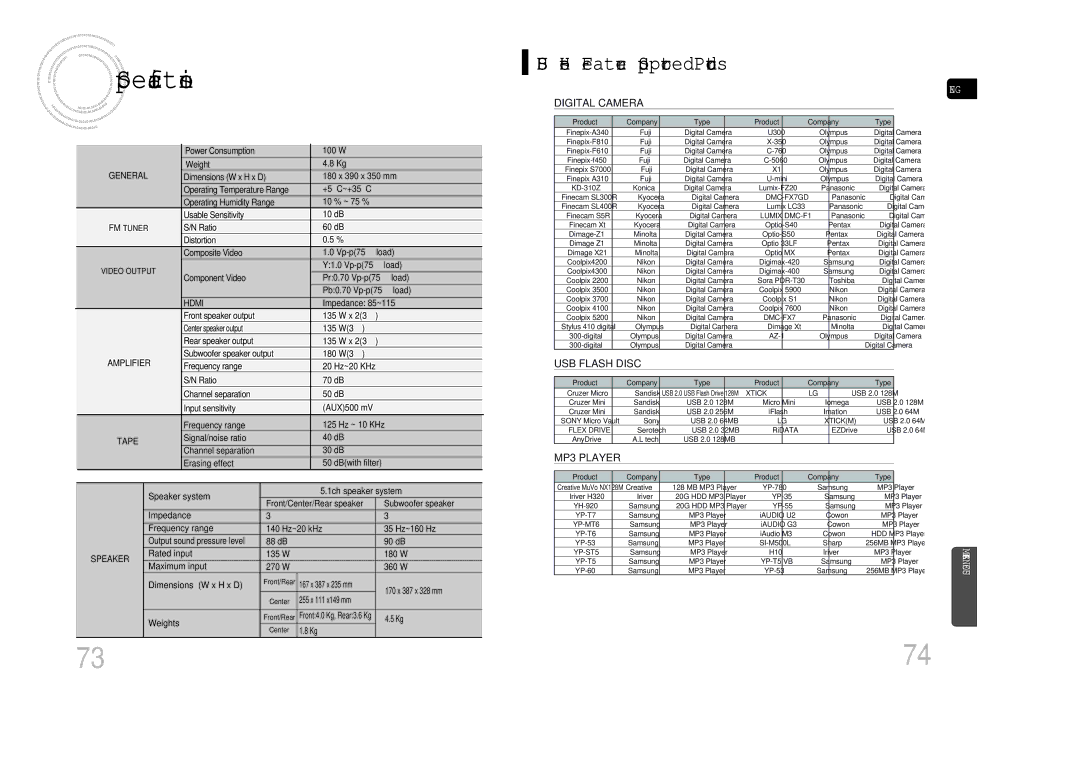 Samsung MAX-DA79T/MEA, MAX-DA79T/UMG, MAX-DA79T/FMC, MAX-DA79T/HAC, MAX-DA79T/SAH manual Specifications, General 