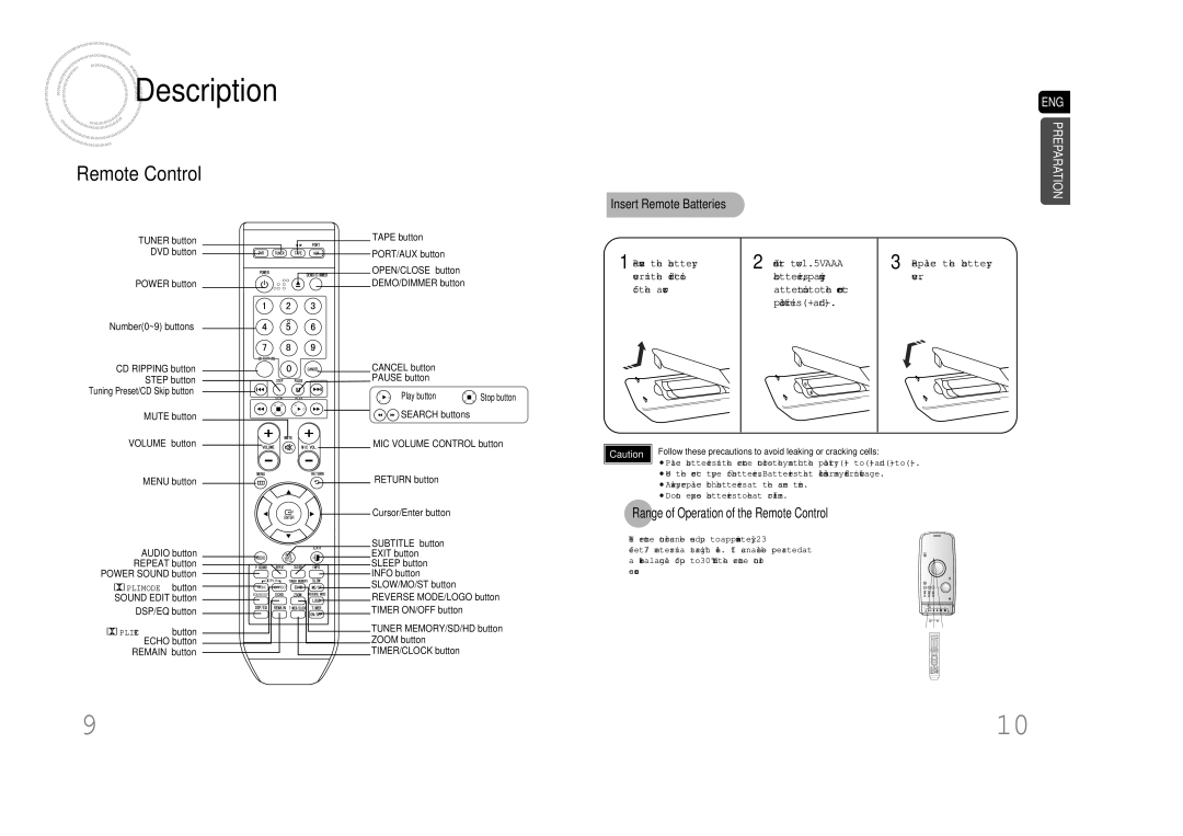 Samsung MAX-DA79T/FMC, MAX-DA79T/UMG, MAX-DA79T/HAC, MAX-DA79T/MEA manual Range of Operation of the Remote Control 