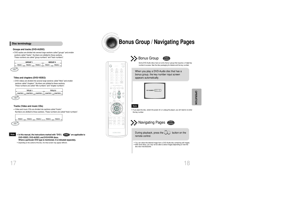 Samsung MAX-DC20800 Navigating Pages DVD, Disc terminology, During playback, press the button on the remote control 