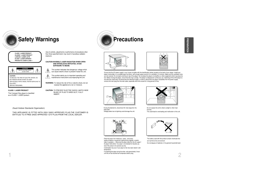 Samsung MAX-DC20800 instruction manual Safety Warnings, Saudi Arabian Standards Organisation 