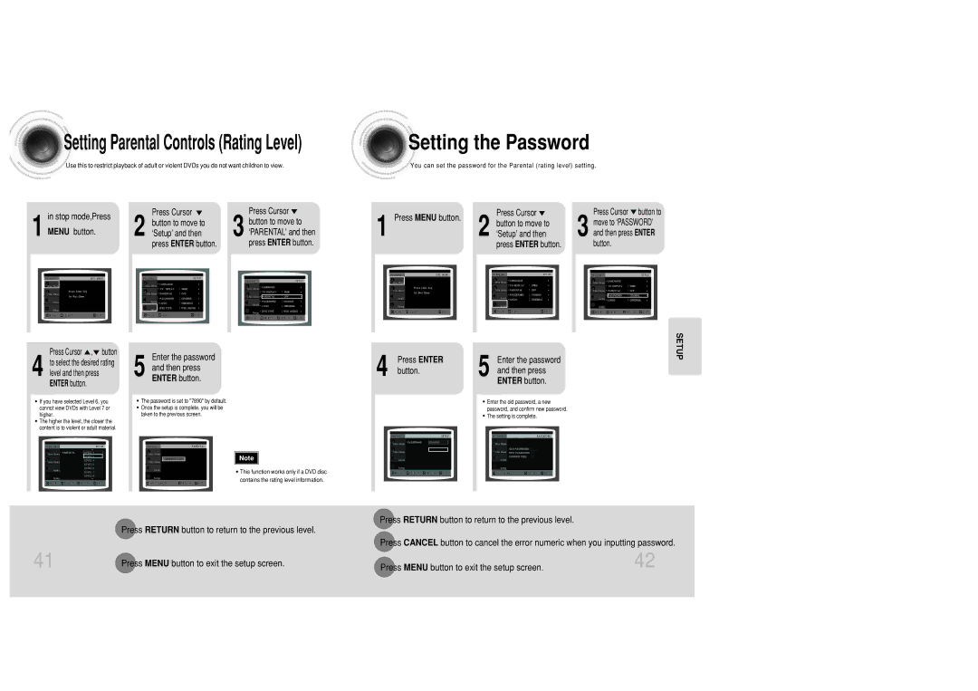 Samsung MAX-DC20800 instruction manual Setting the Password, Press Menu button, Enter the password Then press Enter button 