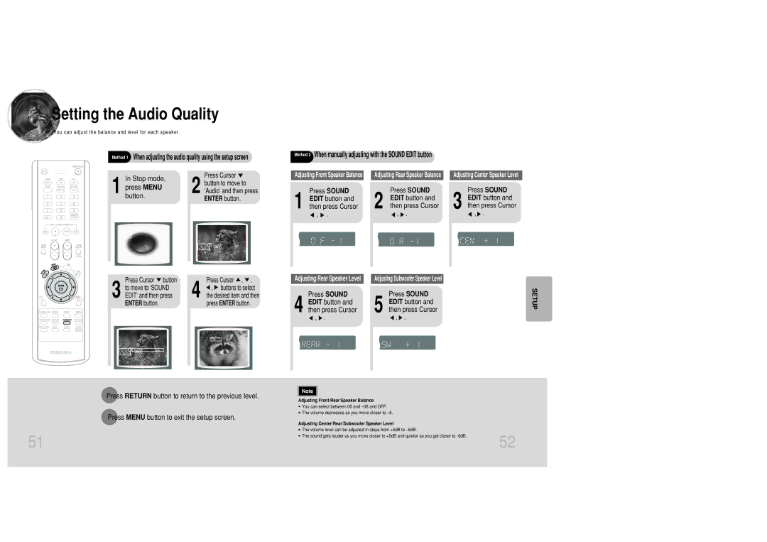 Samsung MAX-DC20800 Setting the Audio Quality, Press Sound Edit button and then press Cursor, ‘Audio’ and then press 