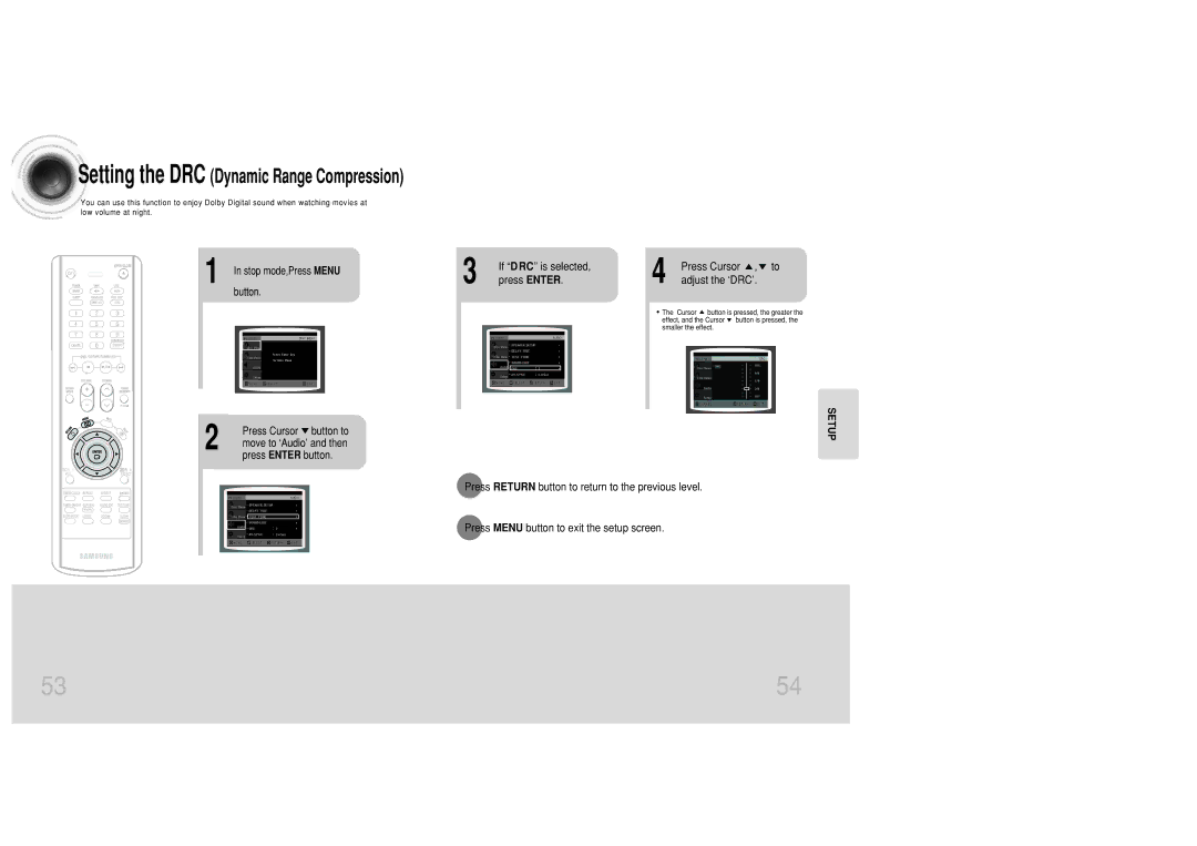 Samsung MAX-DC20800 Setting the DRC Dynamic Range Compression, Press Cursor button to, If DRC is selected 