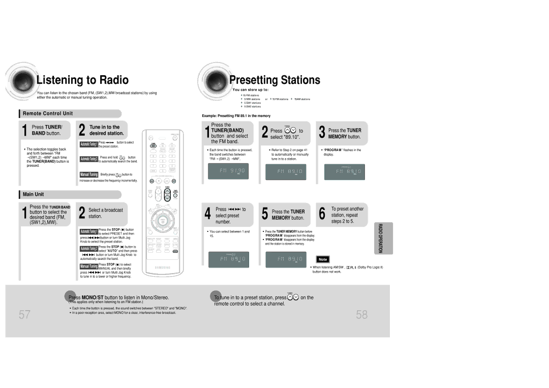 Samsung MAX-DC20800 instruction manual Listening to Radio, Presetting Stations 