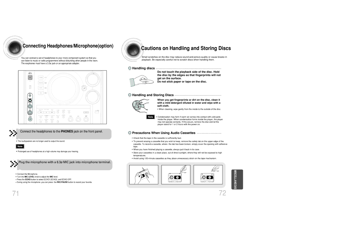 Samsung MAX-DC20800 instruction manual Connect the headphones to the Phones jack on the front panel 