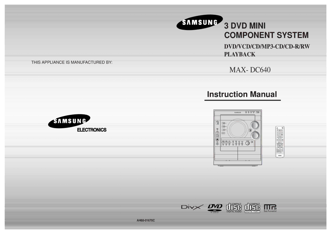 Samsung MAX-DC640F/UMG, MAX-DC640F/XSG manual DVD Mini Component System 