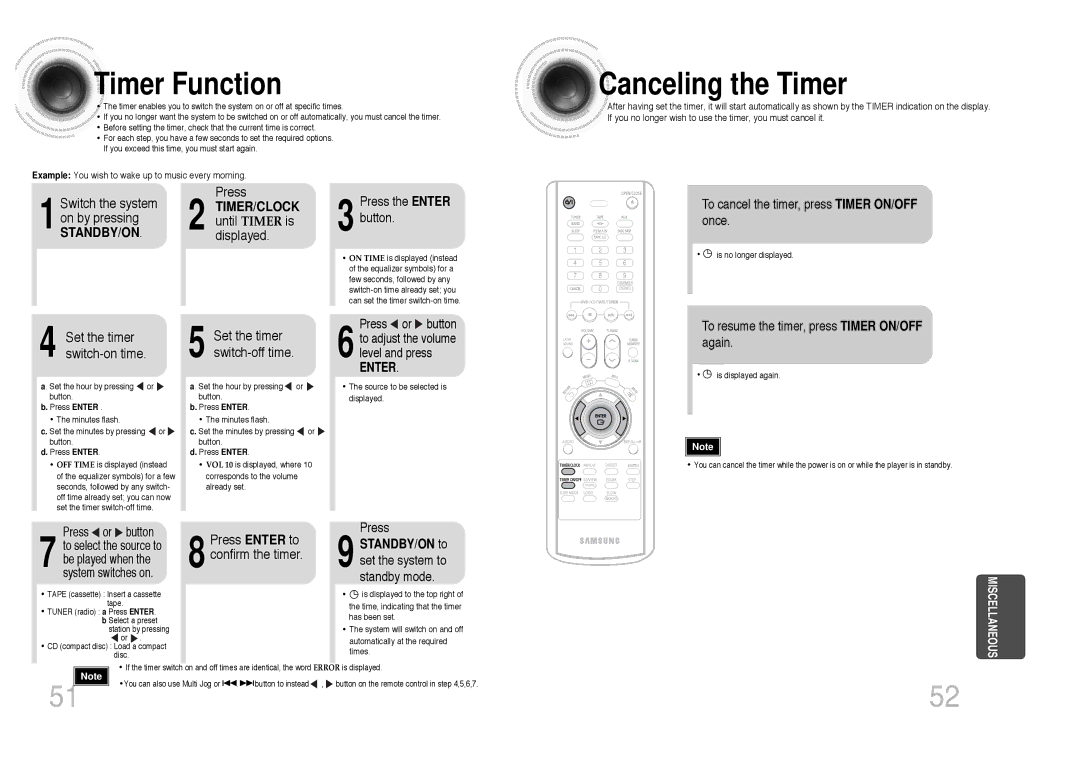 Samsung MAX-DC640F/UMG, MAX-DC640F/XSG manual Timer Function, Canceling the Timer, TIMER/CLOCK until Timer is displayed 