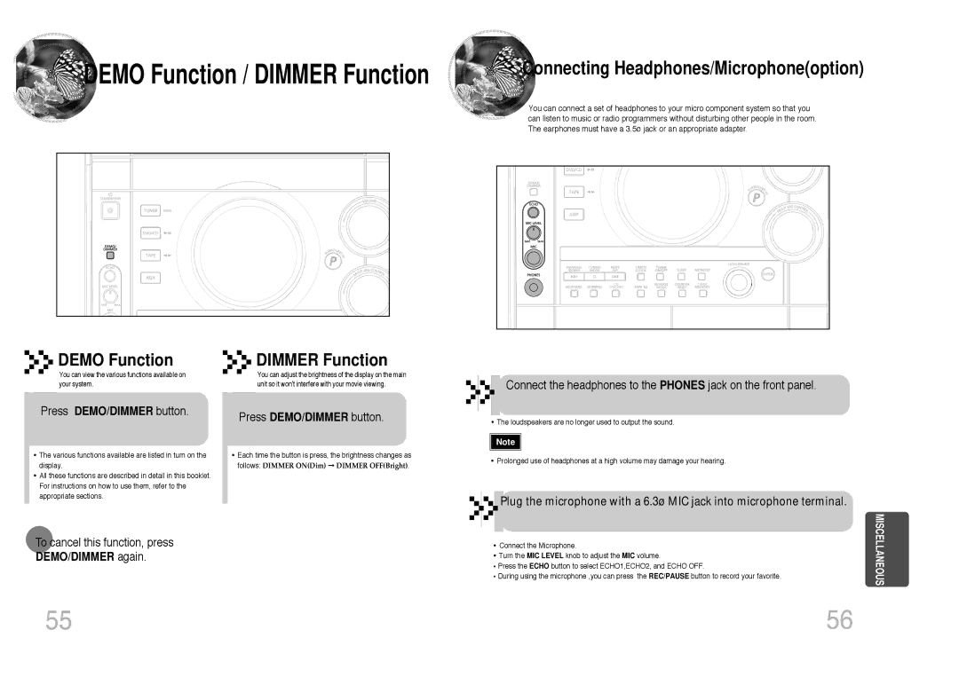 Samsung MAX-DC640F/UMG, MAX-DC640F/XSG manual Demo Function / Dimmer Function 