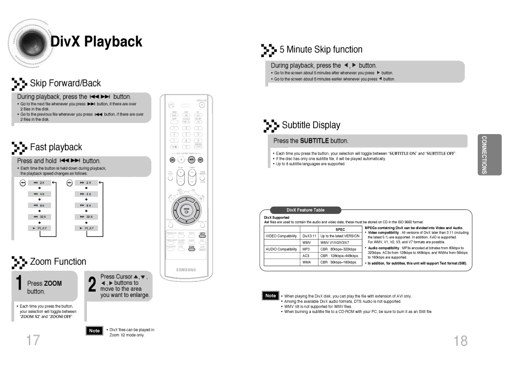 Samsung MAX-DC650F/HAO, MAX-DC650F/UMG, MAX-DC650T/CDM, MAX-DC650F/SIM, MAX-DC650F/XSG manual DivX Playback 