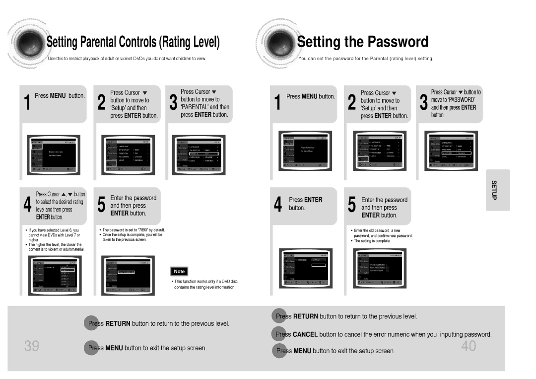 Samsung MAX-DC650F/UMG, MAX-DC650F/HAO manual Setting the Password, Press Return button to return to the previous level 