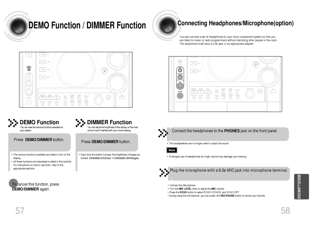 Samsung MAX-DC650F/HAO, MAX-DC650F/UMG, MAX-DC650T/CDM, MAX-DC650F/SIM, MAX-DC650F/XSG manual Demo Function / Dimmer Function 