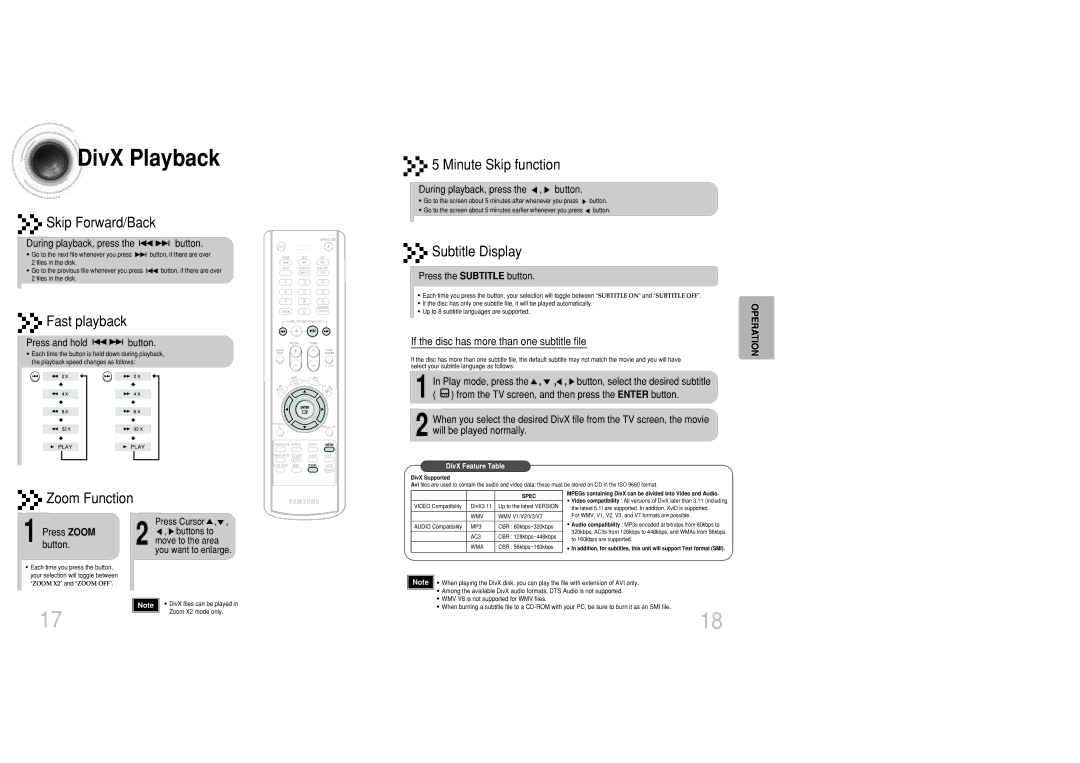 Samsung MAX-DC950F/UMG, MAX-DC950F/XSG, MAX-DC950T/CDM manual DivX Playback 