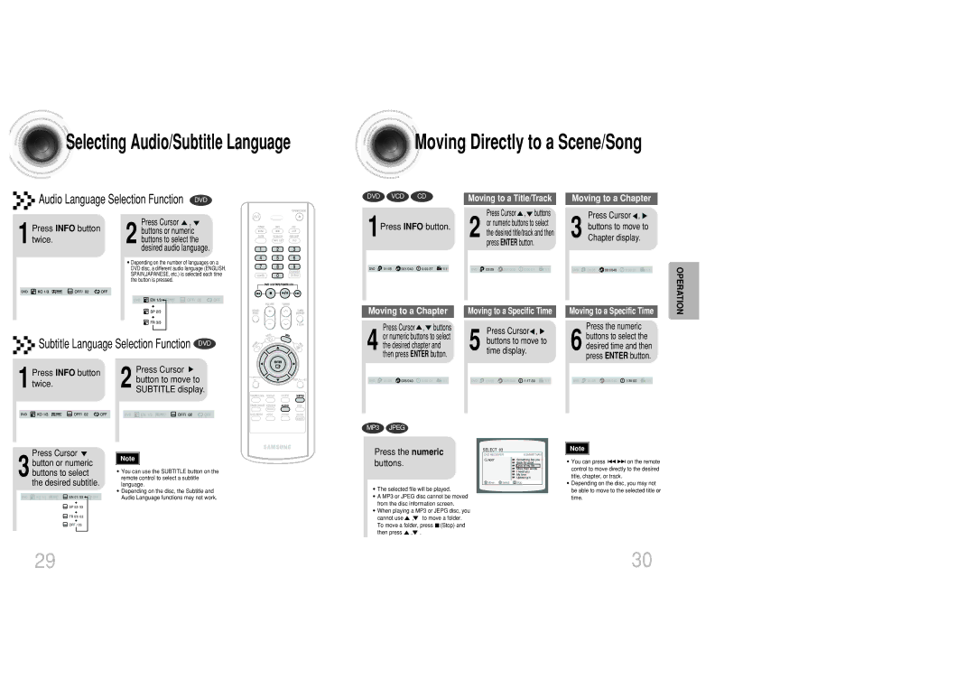 Samsung MAX-DC950F/UMG 1Press Info button, Press the numeric buttons, Press Cursor , 3 buttons to move to Chapter display 