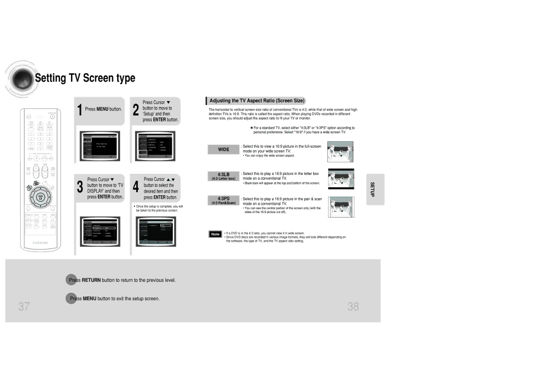 Samsung MAX-DC950T/CDM, MAX-DC950F/XSG, MAX-DC950F/UMG manual Adjusting the TV Aspect Ratio Screen Size, 43LB, 43PS 