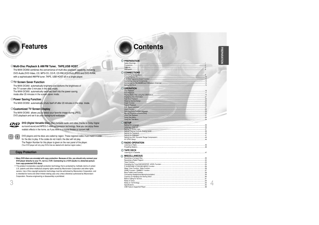 Samsung MAX-DC950F/XSG, MAX-DC950F/UMG, MAX-DC950T/CDM manual Contents 