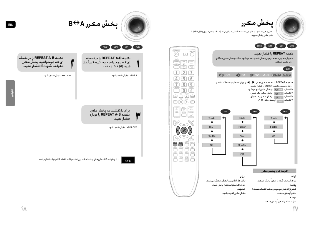 Samsung MAX-DG54T/MEA manual ررکم شخپ دیهاوخیم هک یا, دیهد راشف B دوش فقوتم, دیهد راشف a دوش, دیهد راشف ار Repeat همکد 