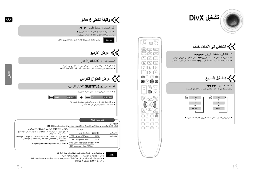 Samsung MAX-DG53T/HAC, MAX-DG54T/FMC, MAX-DG54T/MEA, MAX-DG54T/XFA manual ويدولأا ضرع, فلخلا/ماملأا ىلا يطختلا, عيرسلا ليغشتلا 