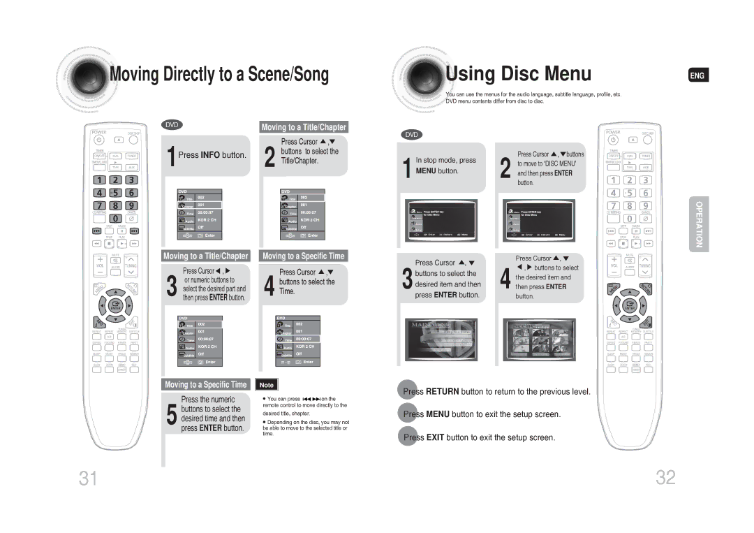 Samsung MAX-DG54T/HAC, MAX-DG54T/FMC, MAX-DG54T/MEA, MAX-DG54T/XFA, MAX-DG53T/HAC, MAX-DG53T/FMC Using Disc Menu, Menu button 